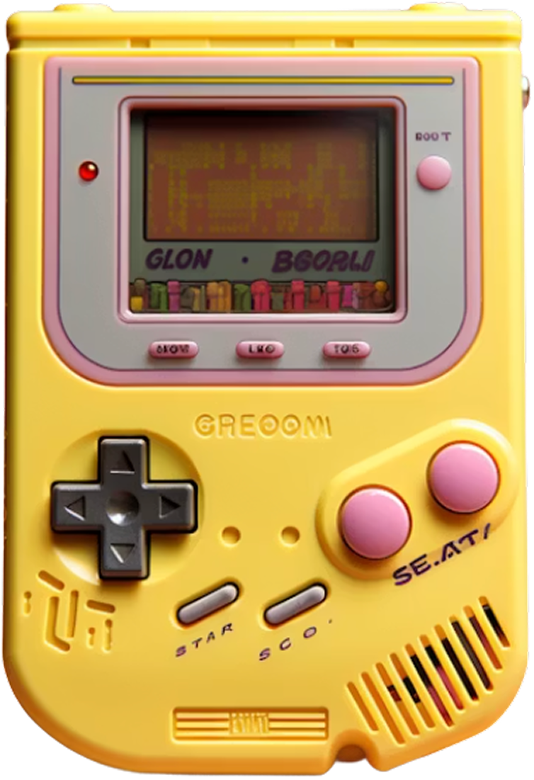 Retro handheld gaming console representing game development